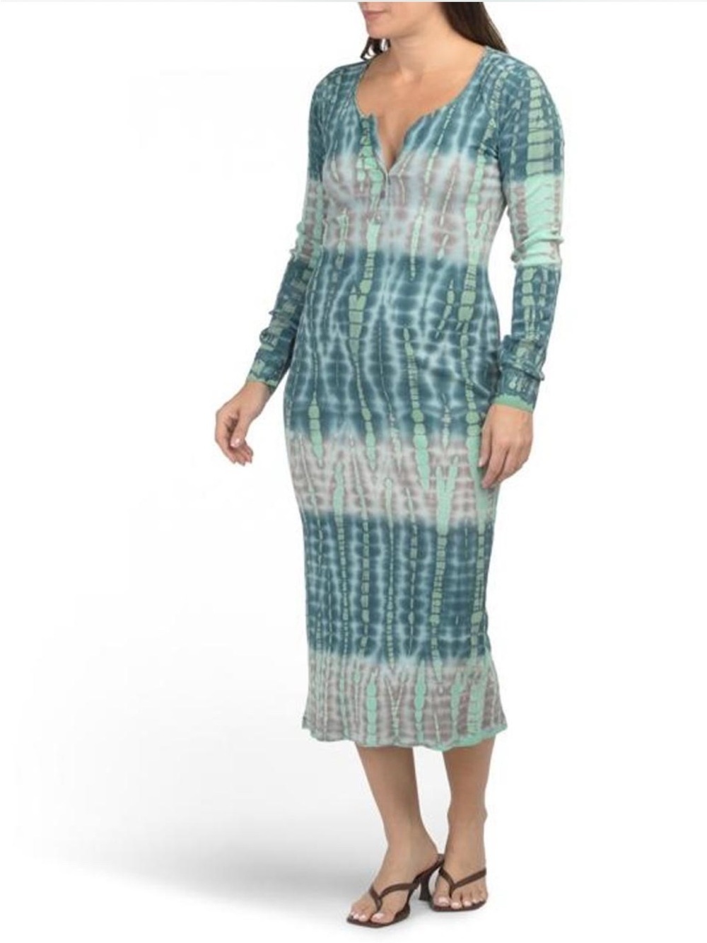 NWT, Young Fabulous & Broke Leo M, Teal and Mint Tie-Dye Long Sleeve Midi dress.